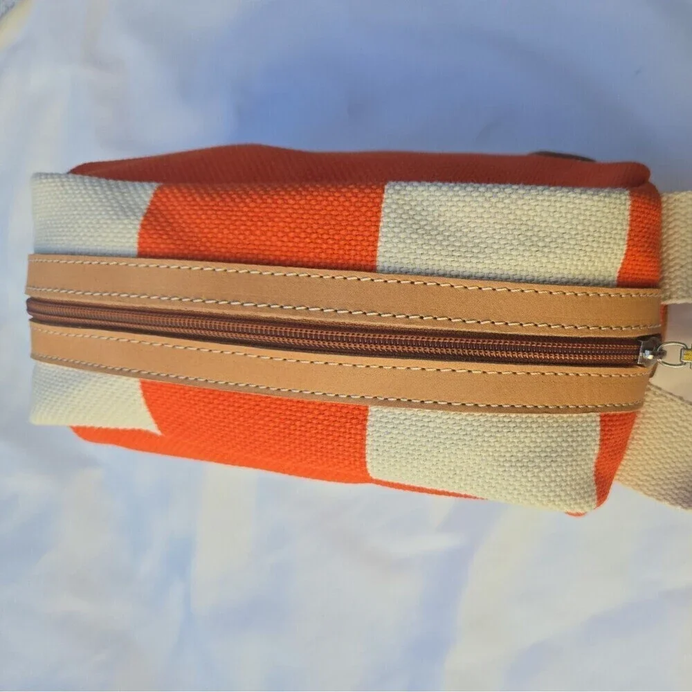 Bonfanti Borse Cotton W Leather Trim Toiletry Makeup Cosmetic Travel Bag orange